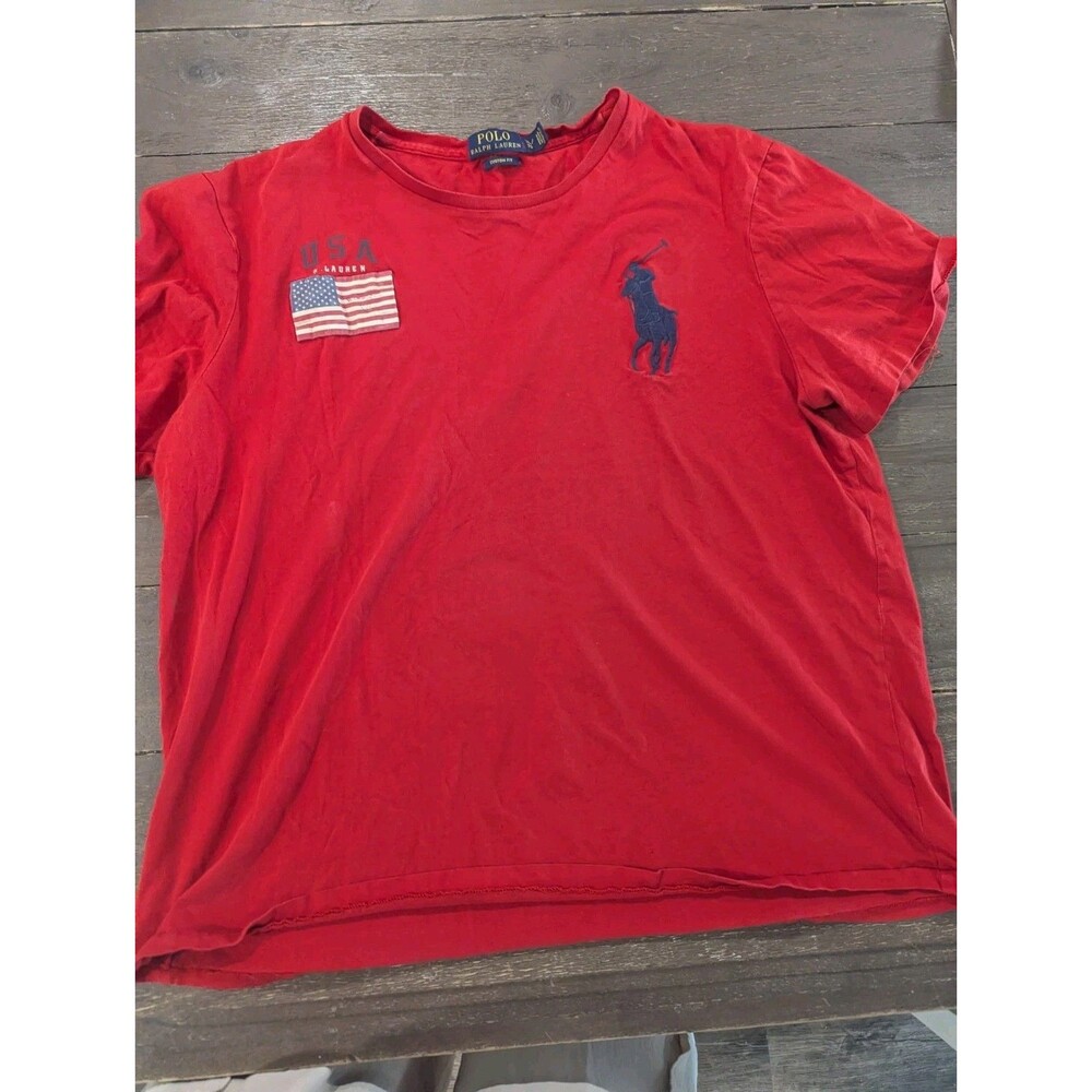 2011 Men's Polo Ralph Lauren Red #3, Big Horse, USA Flag T-Shirts Size X-Large